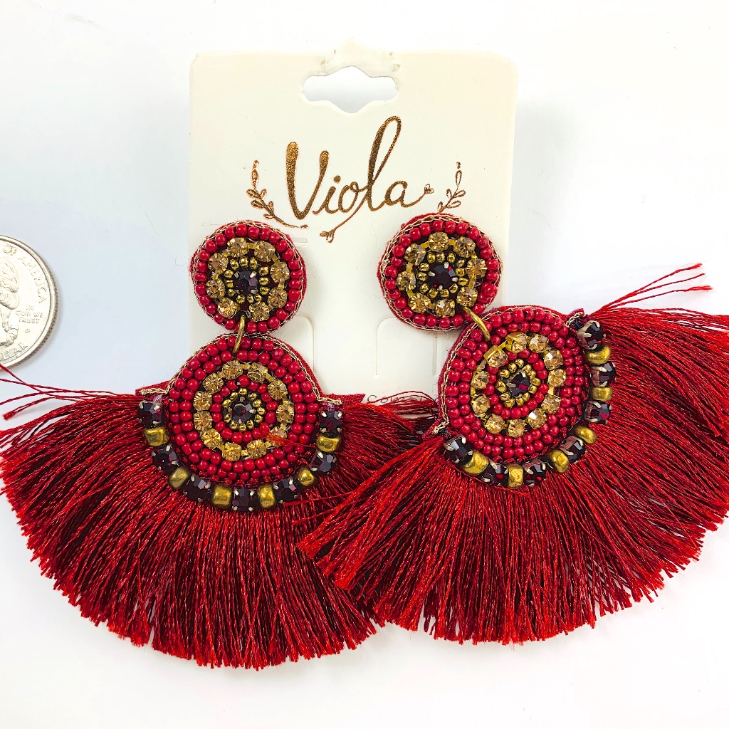 Tassel Earrings Maroon Red Fashion Jewelry
